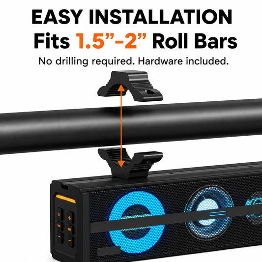 KSPEAKER K100 soundbar installation for 1.5 to 2 inch roll bars with no drilling required