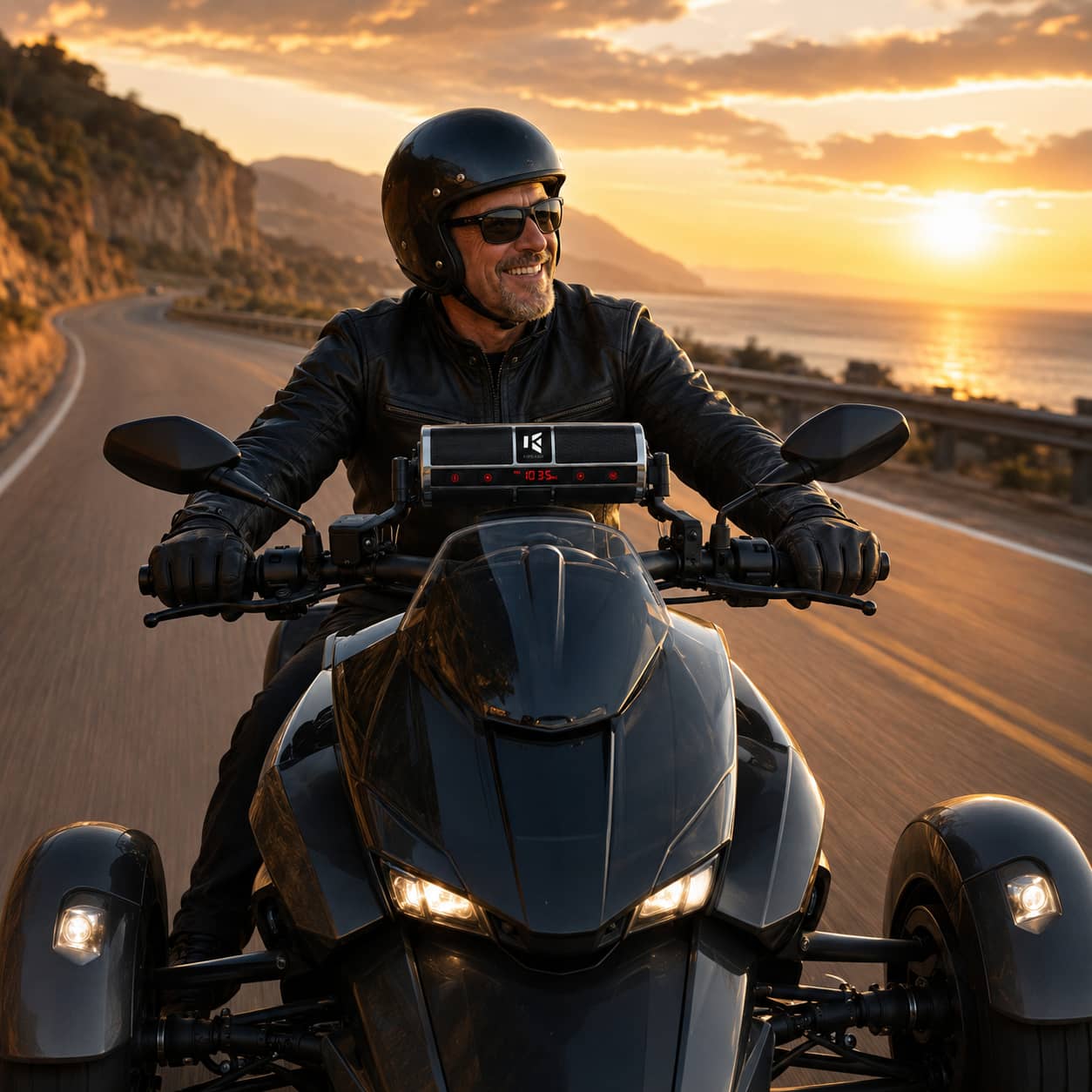 KSPEAKER premium Bluetooth speaker mounted on a Can-Am Spyder 3-wheel motorcycle
