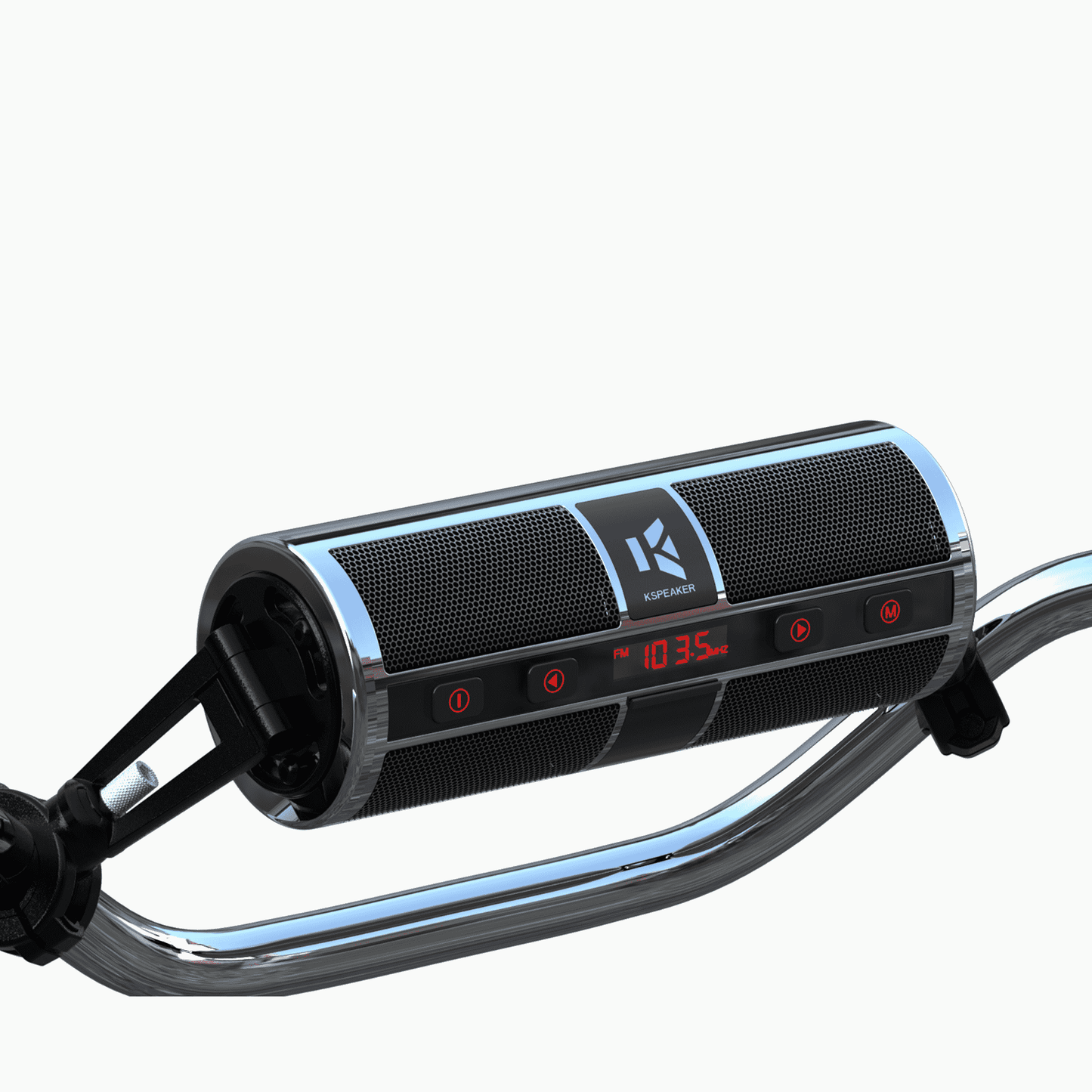 KSPEAKER K2 motorcycle handlebar speaker mounted on curved handlebars