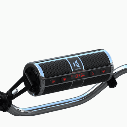KSPEAKER K2 motorcycle handlebar speaker mounted on curved handlebars