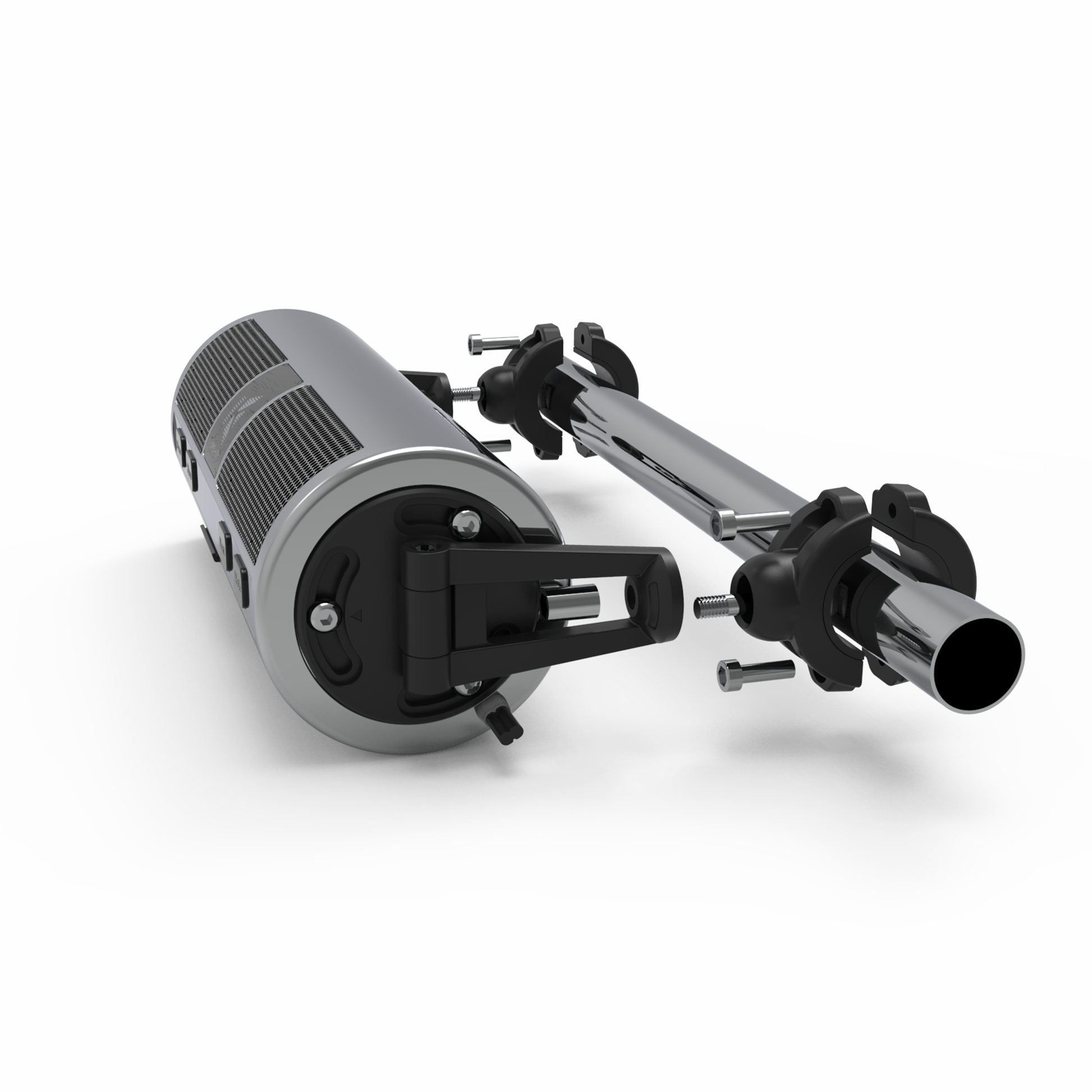 KSPEAKER K2 motorcycle handlebar speaker mounting bracket and rear installation view