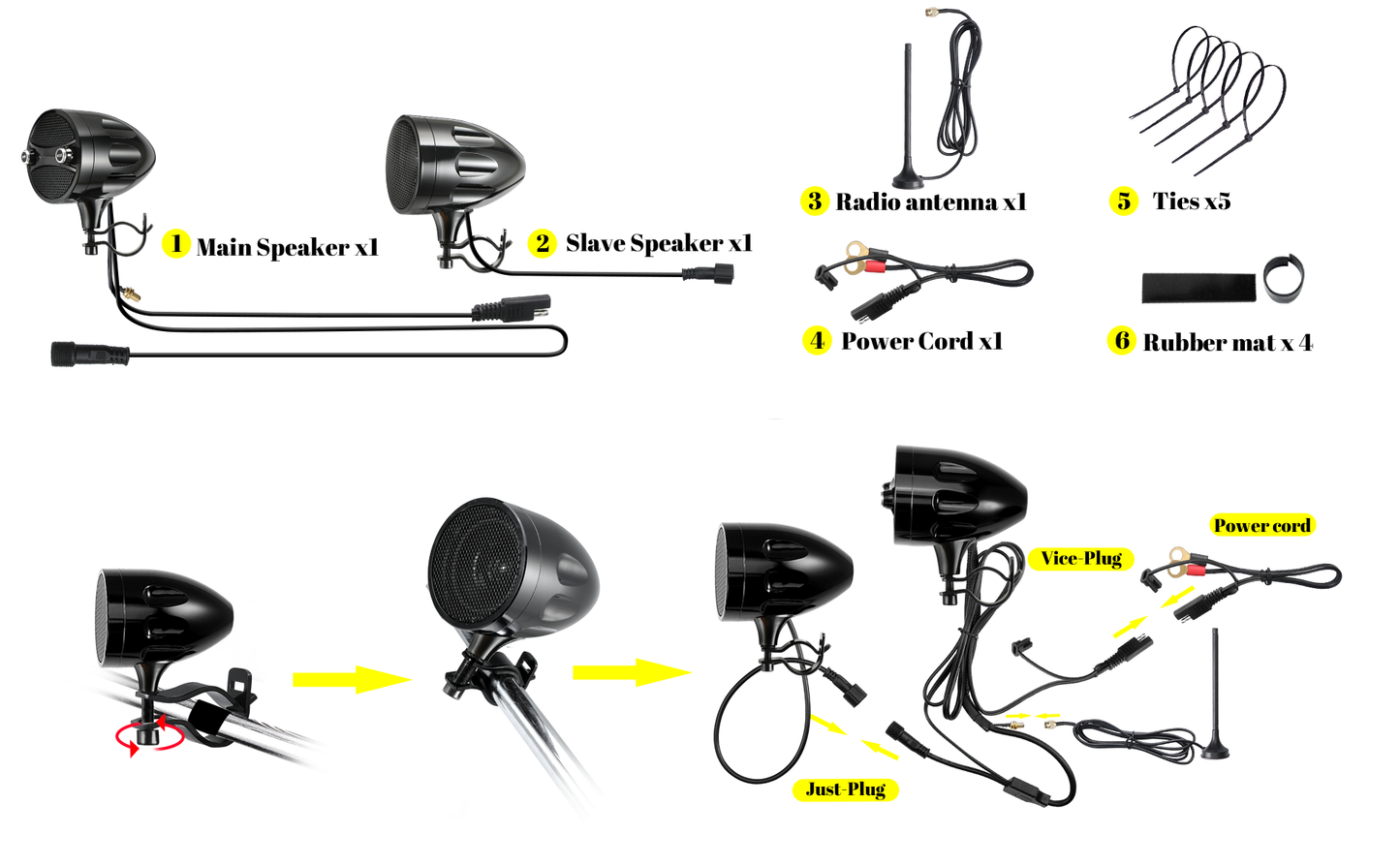 High-Output 800W Motorcycle Handlebar Speakers | Bluetooth 5.4 & FM Radio