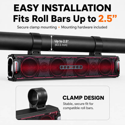KSPEAKER K66 Plus 25-inch UTV soundbar with mounting clamps for roll bars up to 2.5 inches