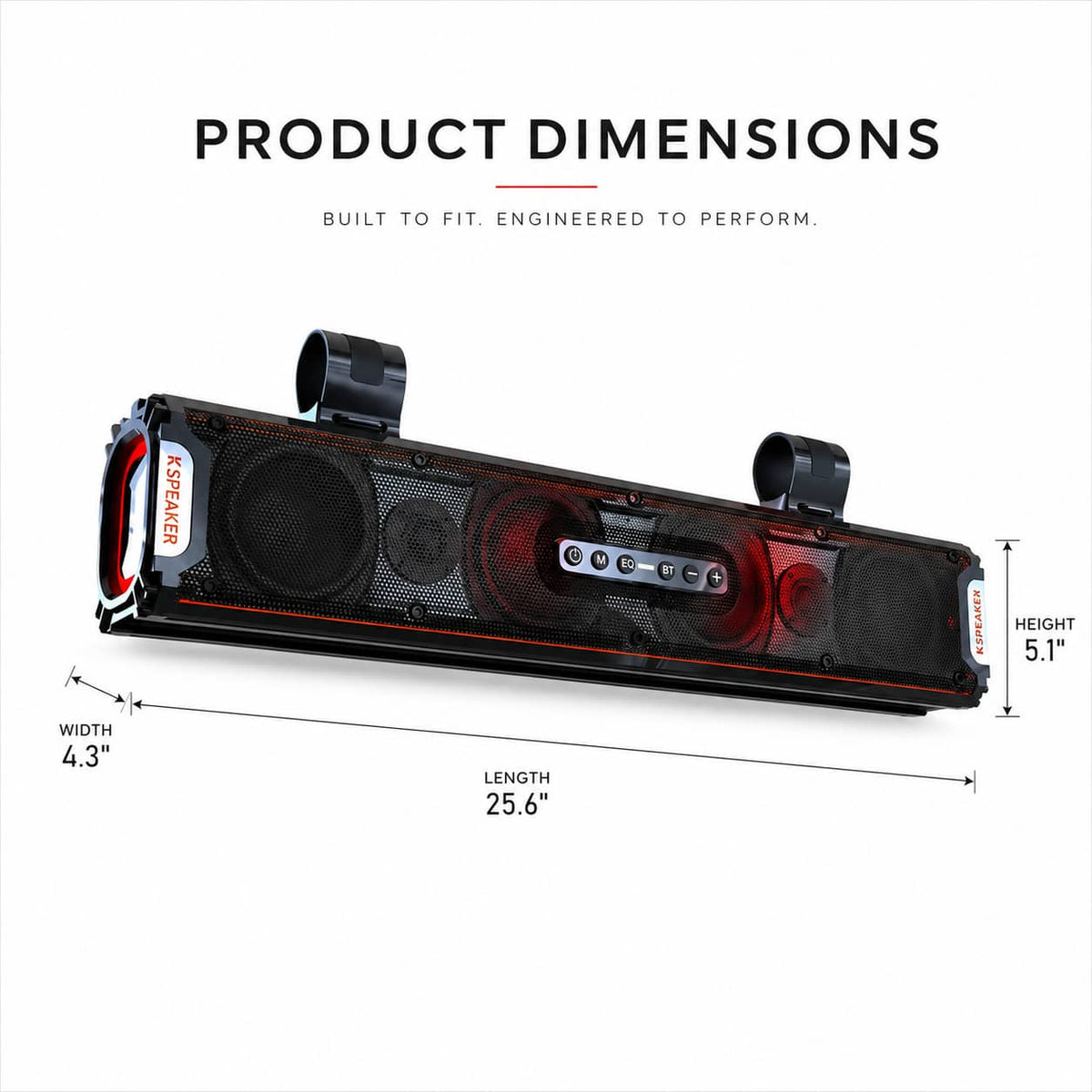 KSPEAKER K66 Plus 25-inch UTV soundbar product dimensions diagram