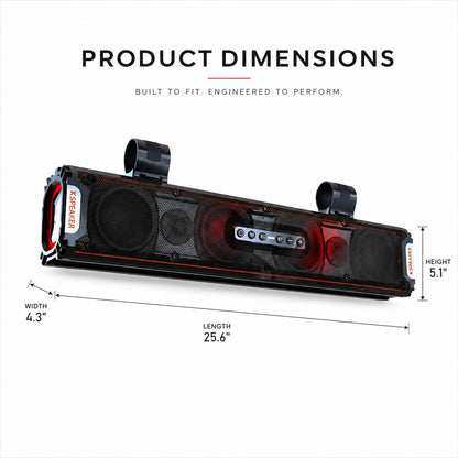 KSPEAKER K66 Plus 25-inch UTV soundbar product dimensions diagram