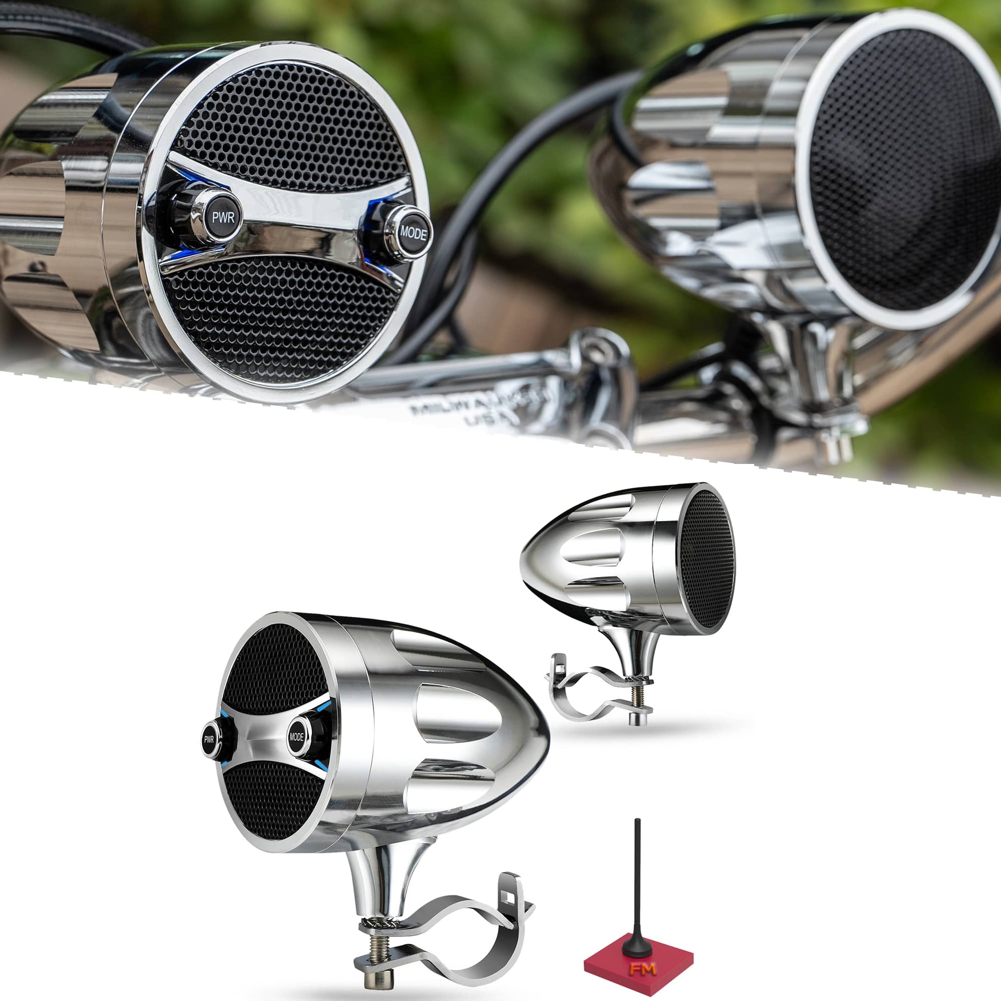 K speaker K SPEKAER Motorcycle Speakers Bluetooth Waterproof Radio Audio System Built-in Amplifier, 3 Inch Metal Mp3 Player, Great for ATV, Scooter